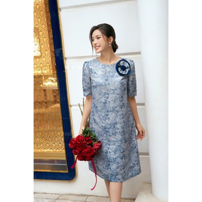 Đầm Dự Tiệc Dáng Suông Nữ MY WAY Ngắn Tay Đính Hoa Cao Cấp 1MD08953