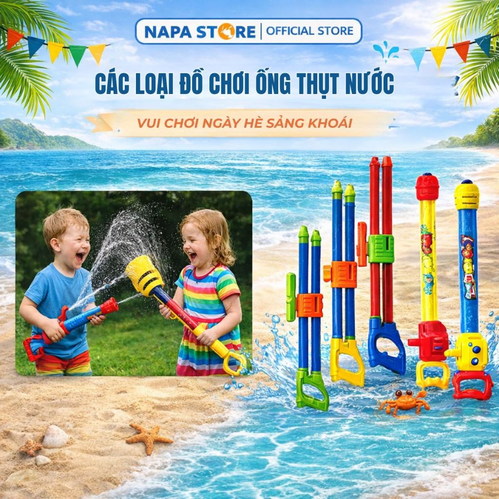 Đồ Chơi Cho Bé Ống Thụt Nước Đa Kích Thước - Phun Nước Nhiều Tia Vui Chơi Bể Bơi Biển Công Viên Nước