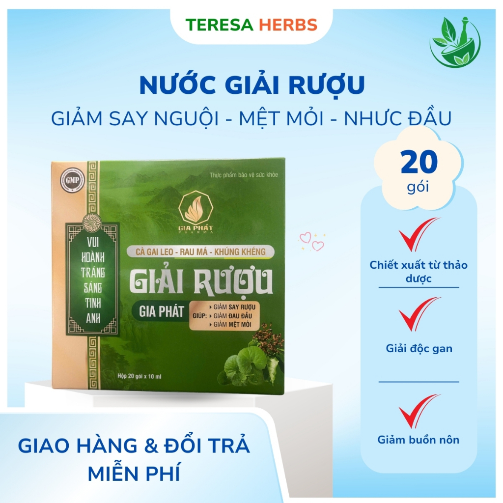 Nước giải rượu Gia Phát/Alco-MED/VN16, giúp tinh thần tỉnh táo, tránh mệt mỏi, đau đầu (Hộp 20 gói)