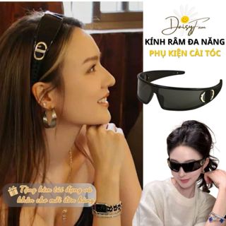Kính mát thời trang cao cấp râm đen băng đô cài tóc cá tính vòng cung chữ D mùa hè đi biển bảo vệ mắt