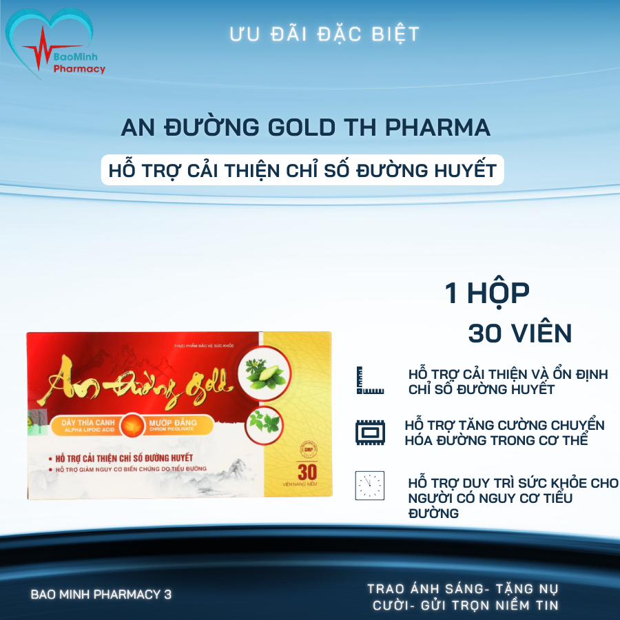 An Đường Gold TH Pharma Hộp 30 Viên – Hỗ Trợ Cải Thiện Chỉ Số Đường Huyết
