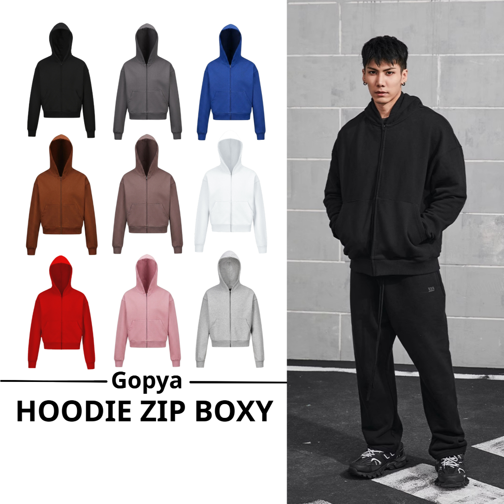 Áo Hoodie Zip Boxy GOPYA Local Brand, Unisex Nỉ Ngoại,Form Croptop Nam Nữ Basic