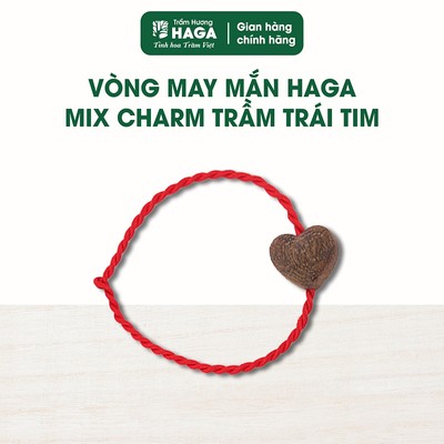Vòng may mắn HAGA mix charm trầm hương - Charm trái tim, kèm túi nhung sang trọng