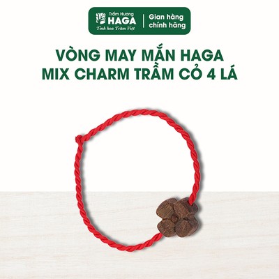 Vòng tay may mắn mix charm Trầm hương HAGA - Charm gỗ trầm hương cỏ bốn lá, con giáp, trái tim-Kèm túi nhung sang trọng