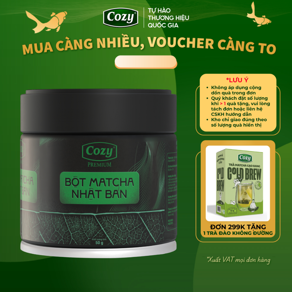 Bột Matcha Nhật Bản Cozy Premium, Matcha Pha Latte, Đậm Vị Umami, Vị Chát Dịu Hậu Ngọt Thanh