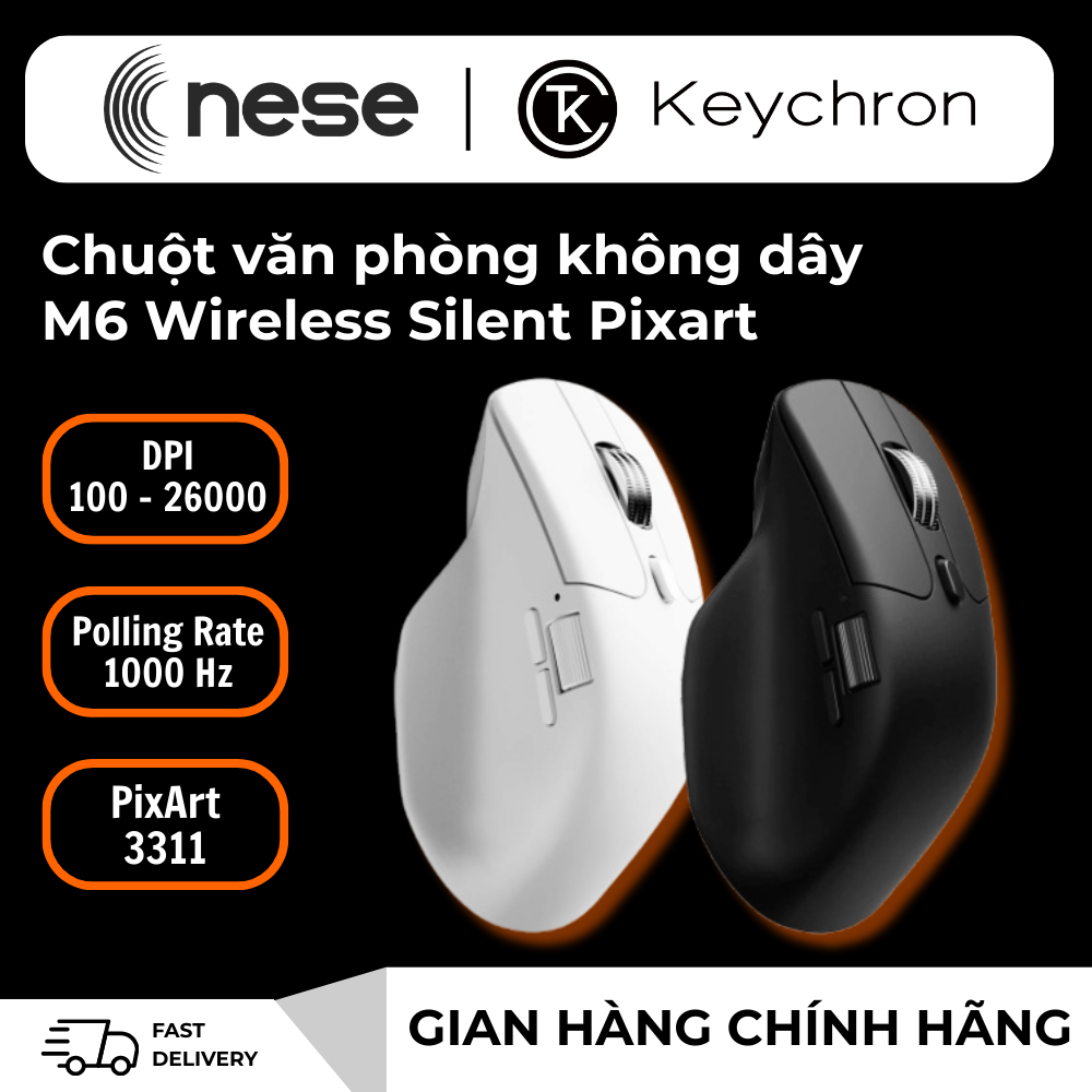 Chuột không dây Keychron M6 Wireless Silent Pixart 3311 - Hàng Chính Hãng