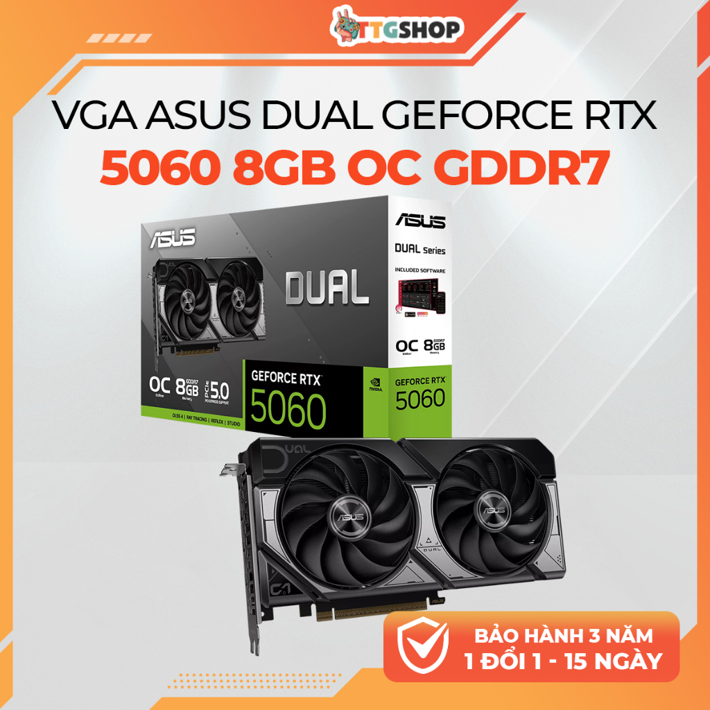 VGA ASUS Dual GeForce RTX 5060 8GB OC GDDR7 - Card Màn Hình Gaming Dual Fan