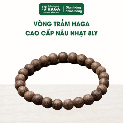 Vòng tay trầm hương HAGA cao cấp nâu nhạt, gỗ trầm nuyên chất, xua đuổi tà khí thu hút tài lộc, 8ly /10ly /14 ly
