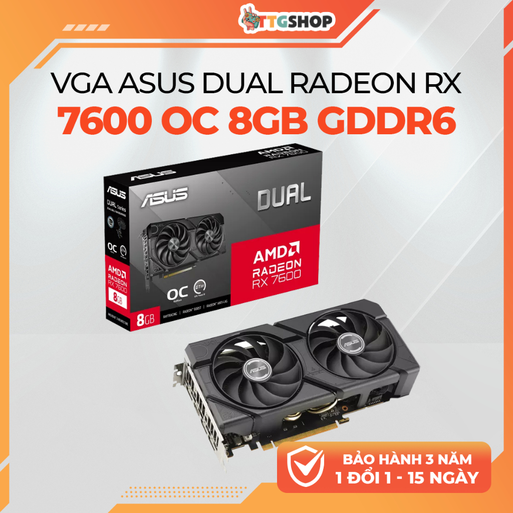 VGA ASUS Dual Radeon RX 7600 OC 8GB GDDR6 - Card Màn Hình Gaming PCIe 4.0