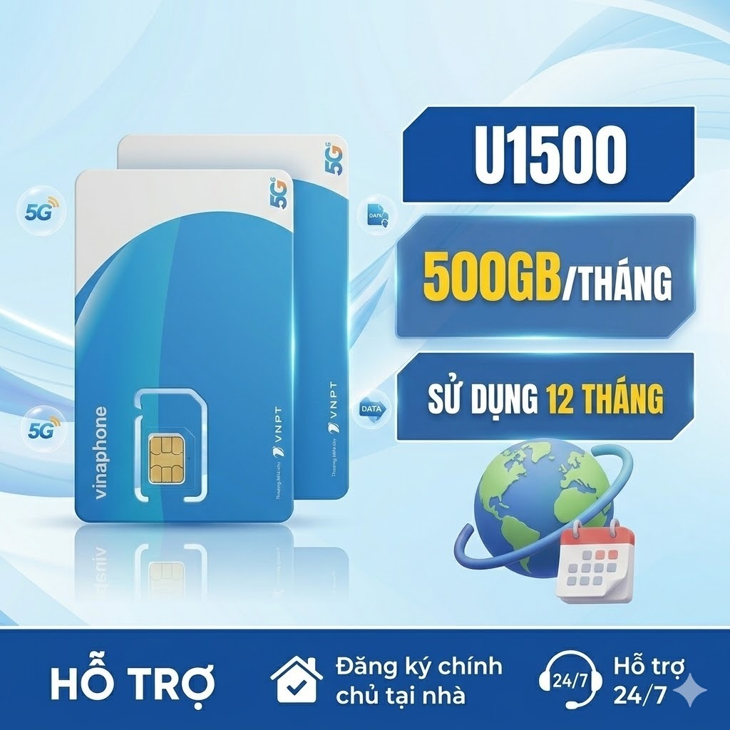 ĐỘC QUYỀN - Sim Vinaphone 5G U1500 – Data tốc độ cao 500GB/tháng – Sử dụng 12 tháng - Tạp hóa sim.