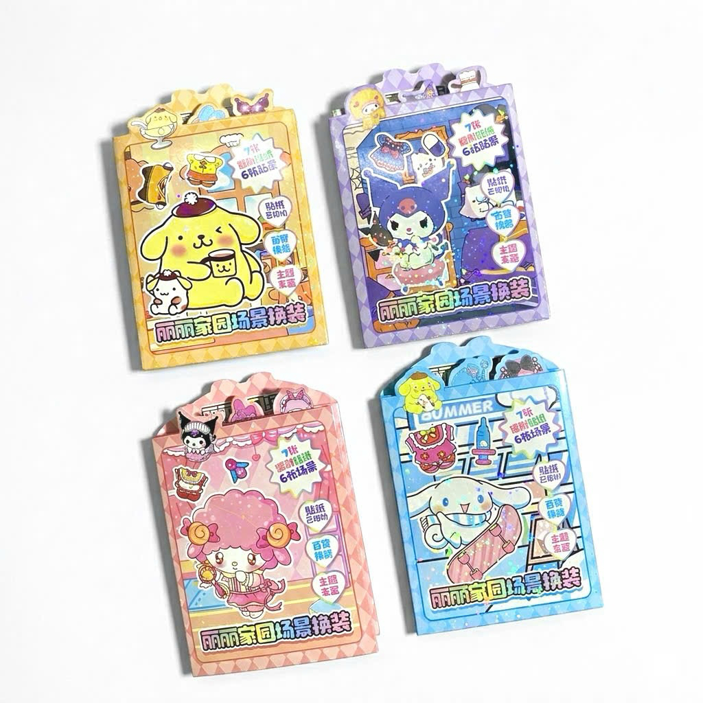 Set 4 Bộ Sticker 3D (6 Scene) Quang Cảnh Sanrio, Đồ Chơi Bóc Dán Sticker DIY 3D Kuromi Cho Bé
