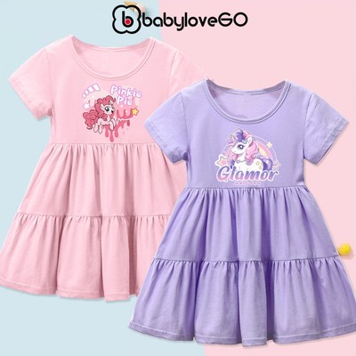 Váy đầm bé gái BabyloveGO, váy babydoll 3 tầng cho bé gái chất thun cotton mềm mịn thấm hút mồ hôi