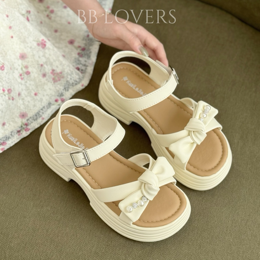 BB LOVERS Sandal Chất Da Pu Phối Nơ Đính Hạt L88-2