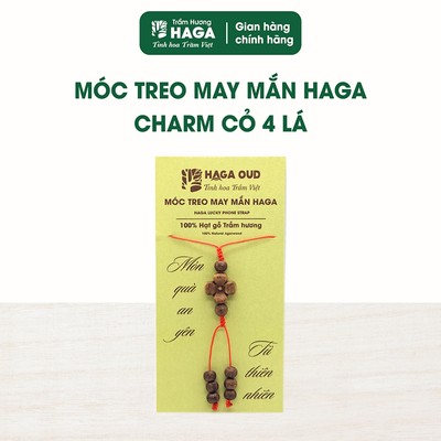 Móc treo may mắn HAGA gỗ trầm hương tự nhiên, thơm trầm hương - charm Cỏ 4 lá, Hoa sen, Trái tim