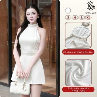 Váy ngắn trắng đi tiệc Emili Design cổ yếm chiết eo sang trọng [V286]