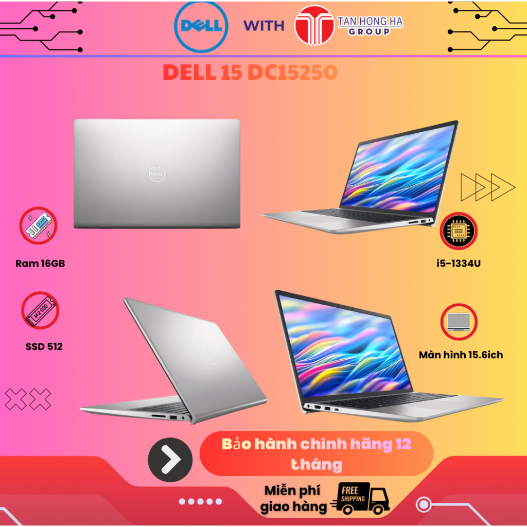 Laptop Dell 15 DC15250 DC5I5357W1 (i5-1334U,16GB,512GB SSD,15.6" FHD,OfficeHS24,Win 11,Bạc) Chính hã
