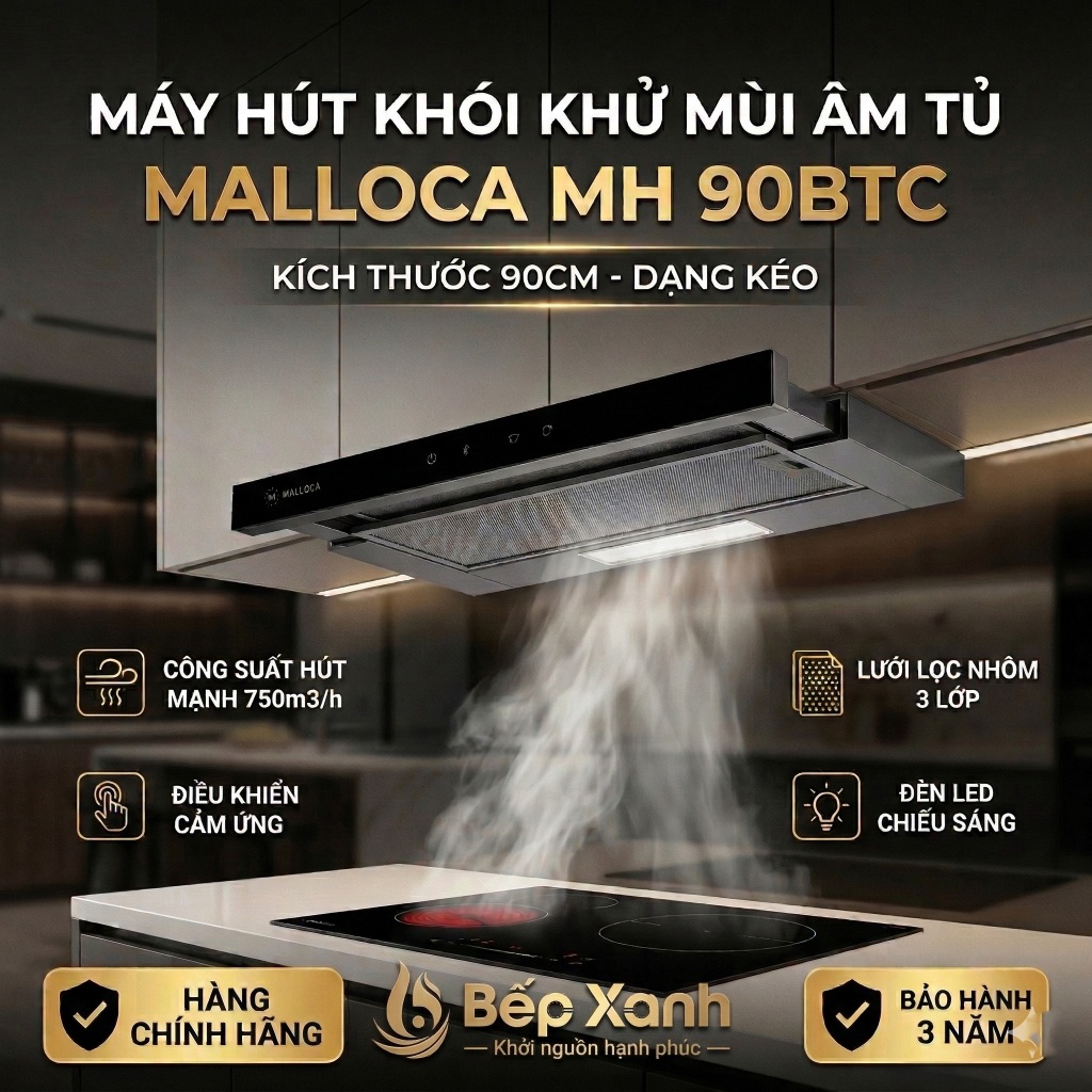 Máy hút khói khử mùi âm tủ Malloca MH 90BTC - Ngang 90cm