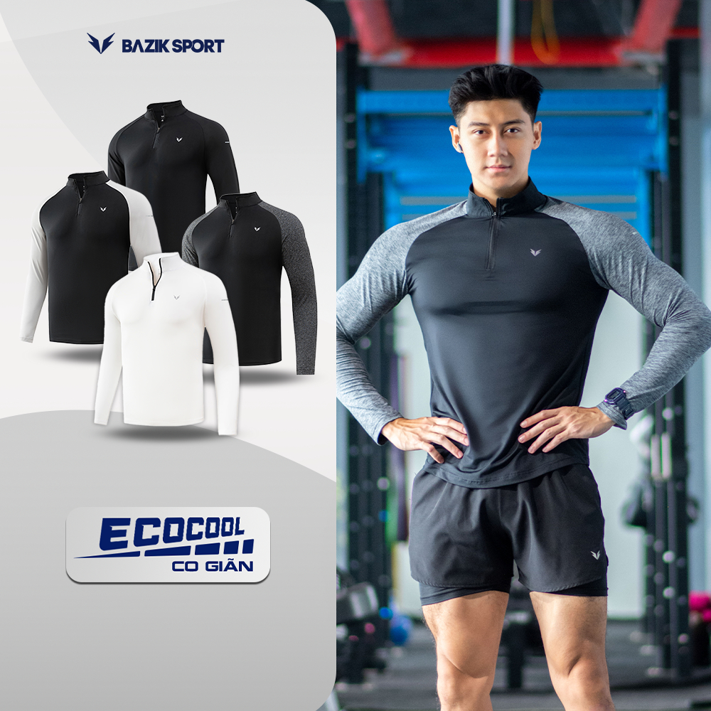 Áo Thun Dài Tay Nam BAZIK Wings W01 Cổ Trụ Kéo Khóa, Mềm Mịn, Giữ Nhiệt, Co Giãn Tốt, Trekking, Thể 