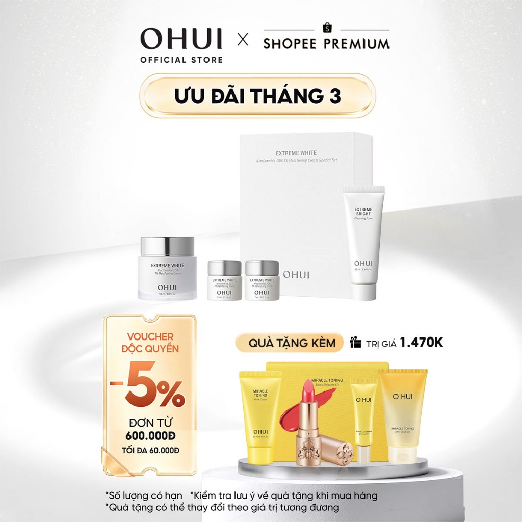 [OHUI Official] Bộ 4 món kem dưỡng sáng chuyên sâu Niacinamide 10% OHUI Extreme White TX MelaToning 