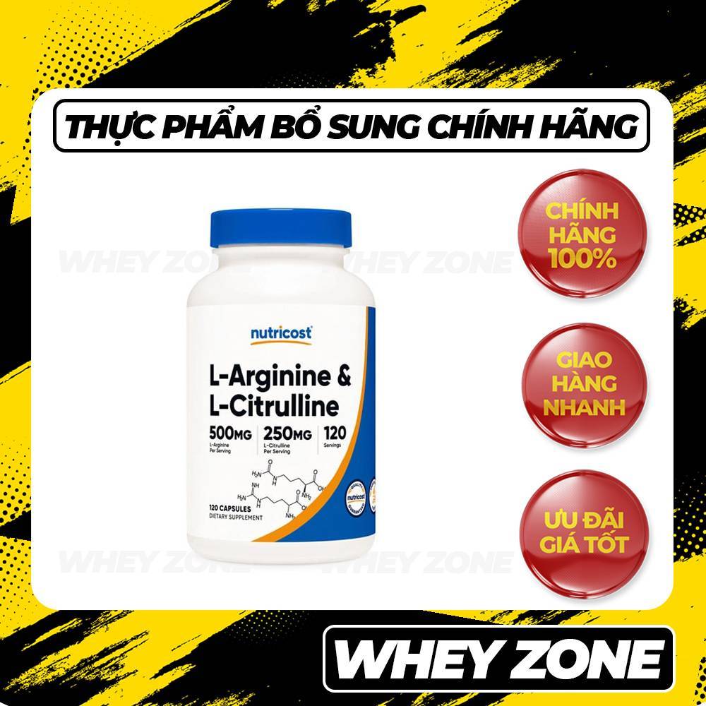 Nutricost L-Arginine + Citrulline 750mg – Amino Acid Cho Người Tập Gym