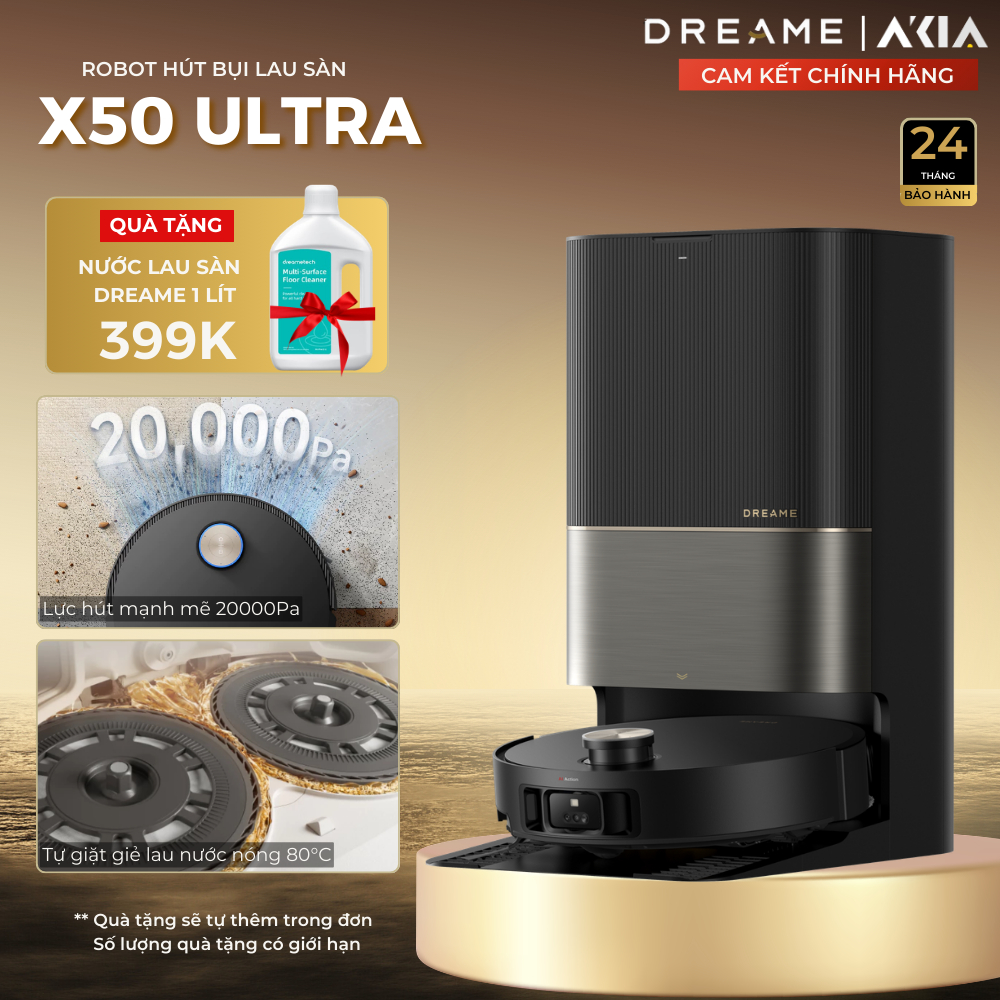 Dreame X50 Ultra - Robot hút bụi lau nhà, Kích thước 350x350x89.5mm, Dung lượng 0.3L/3.2L