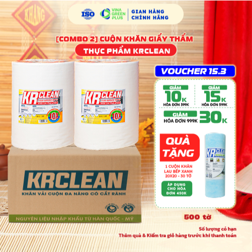 [Thùng 2] Cuộn khăn giấy lau thực phẩm KRCLEAN siêu dai, lau cực sạch, giấy thấm thịt cá, gói thực p