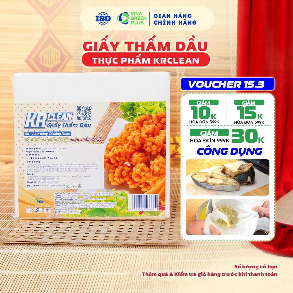 Giấy thấm dầu thực phẩm Krclean, giấy thấm hút dầu mỡ thức ăn, đồ chiên rán, an toàn thực phẩm