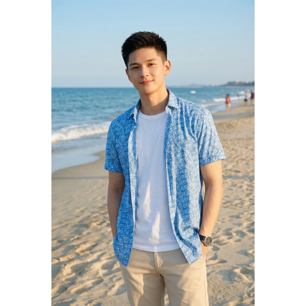 Áo sơ mi họa tiết DUGARCO ngắn tay cotton công sở nam 258SMS21075