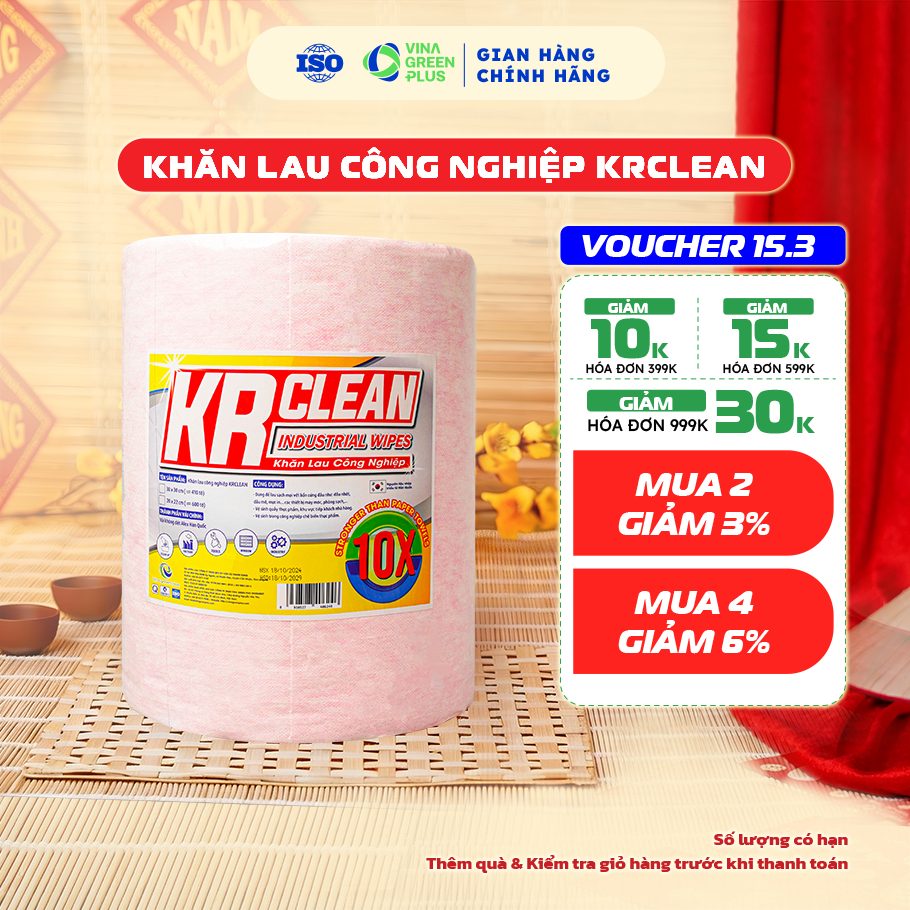 Giấy lau công nghiệp Krclean, giấy lau đa năng, lau máy móc, thấm hút dầu mỡ, vải không dệt cao cấp