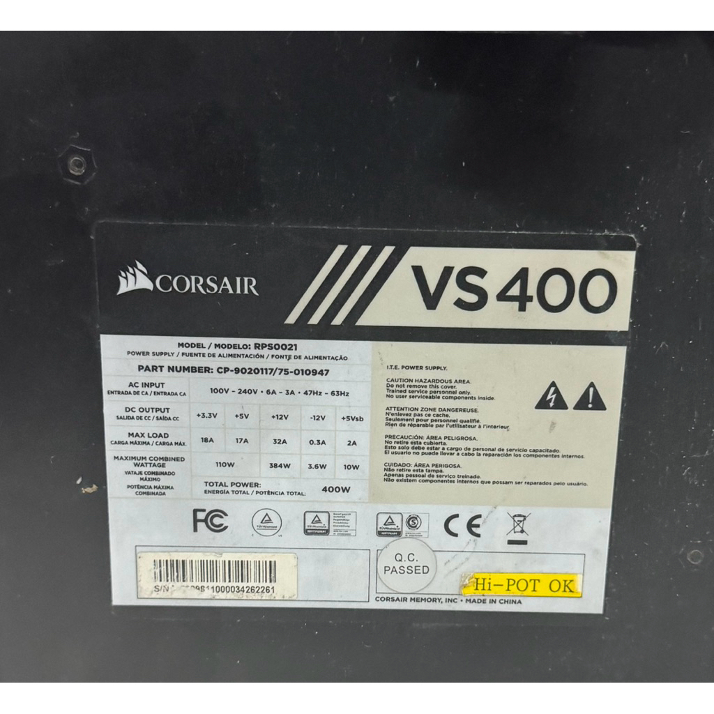Nguồn Corsair VS400 400W Công Suất Thực | PSU Máy Tính ATX Cho PC Gaming Văn Phòng