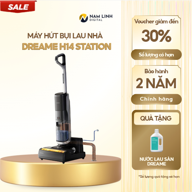 Máy hút bụi lau nhà cầm tay Dreame H14 Station, lực hút 20,000 Pa, dung tích 880ml, trạm sạc nhỏ gọn