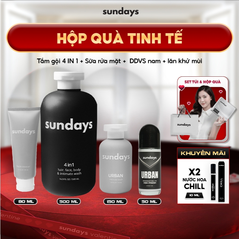 [TẶNG 1 QUÀ] Combo Set Quà Tặng Bạn Trai Sundays - Sữa Tắm Gội Nam 2in1 Giảm Mụn Lưng + Sữa Rửa Mặt + Dung Dịch Vệ Sinh