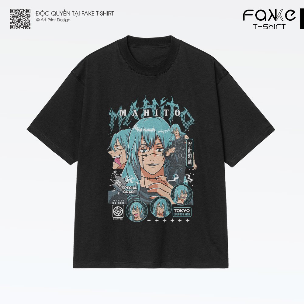 Áo thun Unisex Jujutsu Kaisen Mahito Digital Art Oversized 100% Cotton ngắn tay