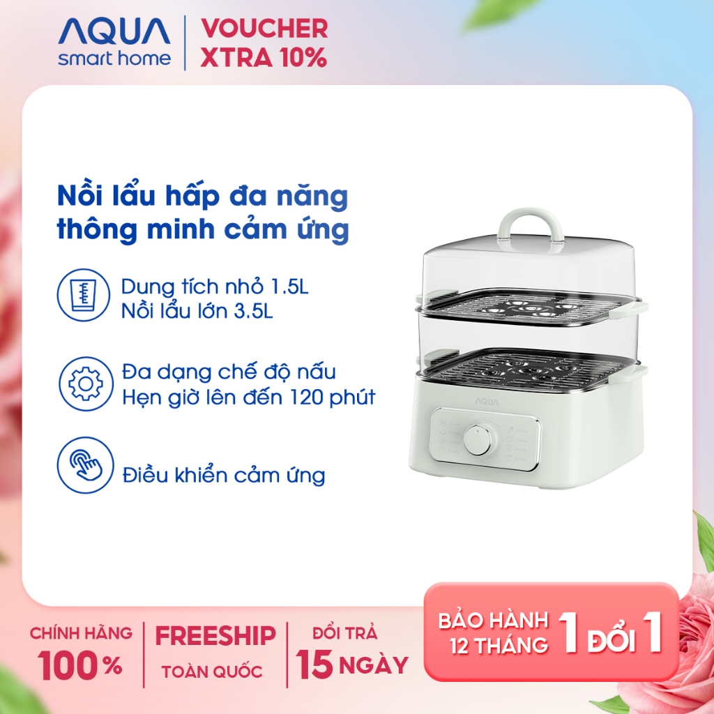 Nồi lẩu hấp đa năng AQUA ES902W 9.3L hẹn giờ đến 60 phút, 8 chế độ đa dạng công suất 1000W