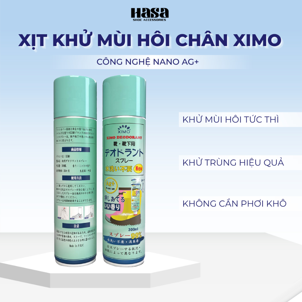 Chai xịt khử mùi hôi chân và giày, lưu hương thơm công nghệ bạc ion, kháng khuẩn XIMO 300ml VSG08 chính hãng
