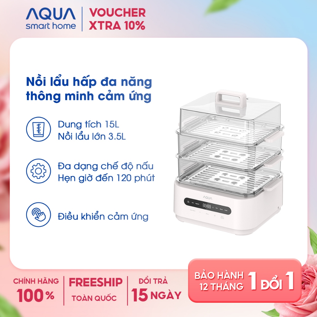 Nồi lẩu hấp đa năng AQUA ES101 15L, nồi 3 tầng, điều khiển cảm ứng, hẹn giờ 120 phút, 6 chế độ