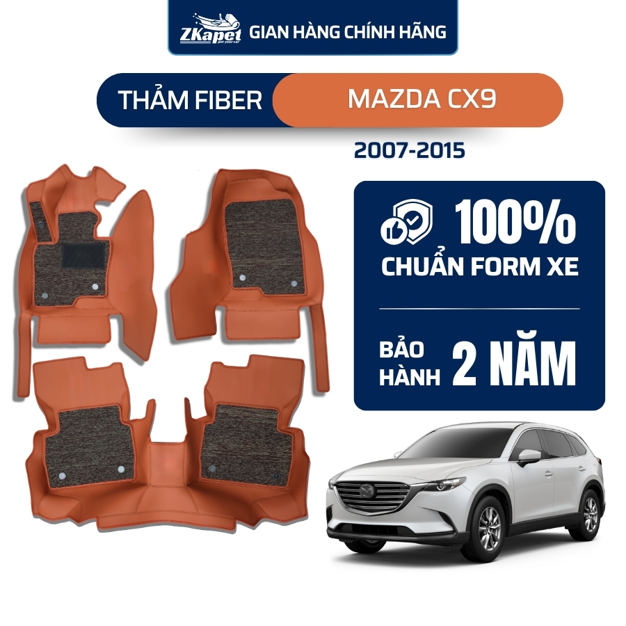 Thảm Lót Sàn Ô Tô Da Fiber Xe Mazda CX9 năm 2007-2015 7 chỗ ZKAPET
