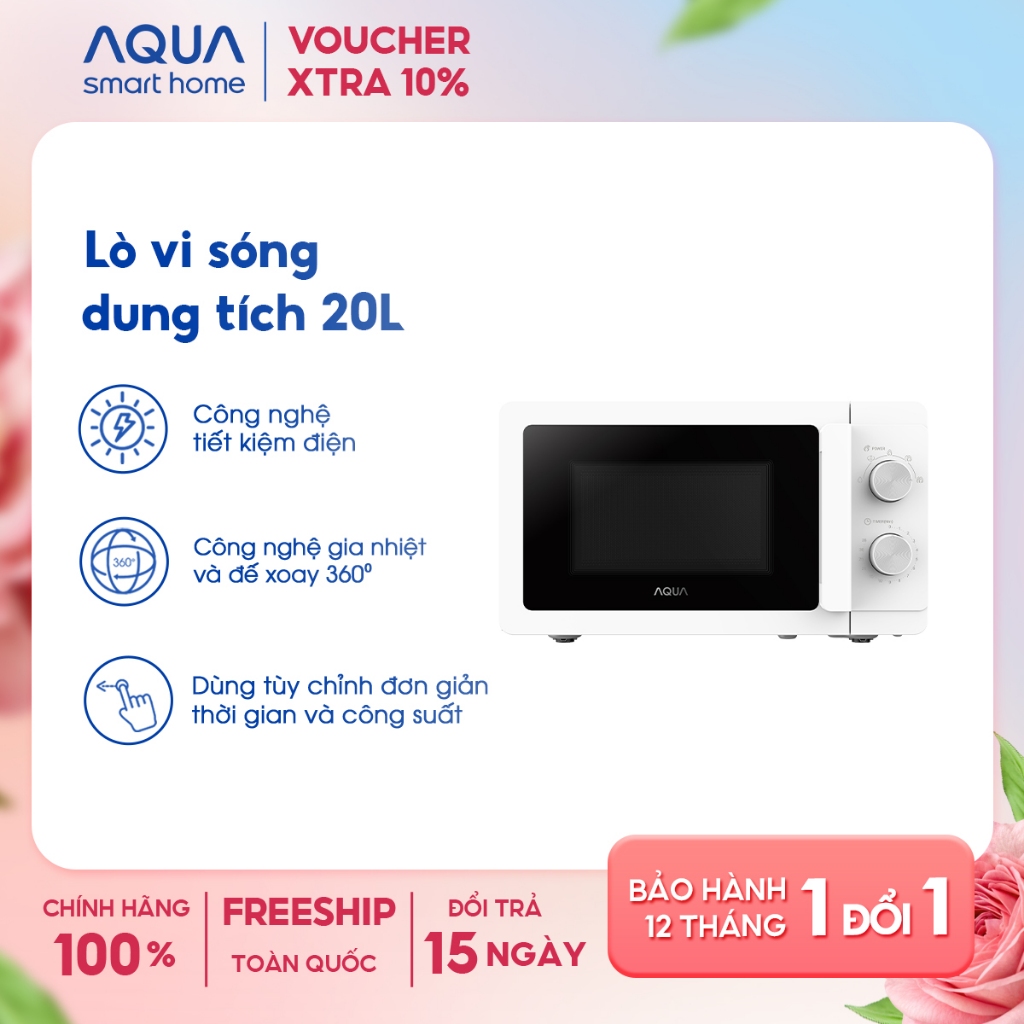 Lò vi sóng AQUA MWM2001R 20L công nghệ mới tiết kiệm điện, đĩa xoay tháo rời dễ vệ sinh