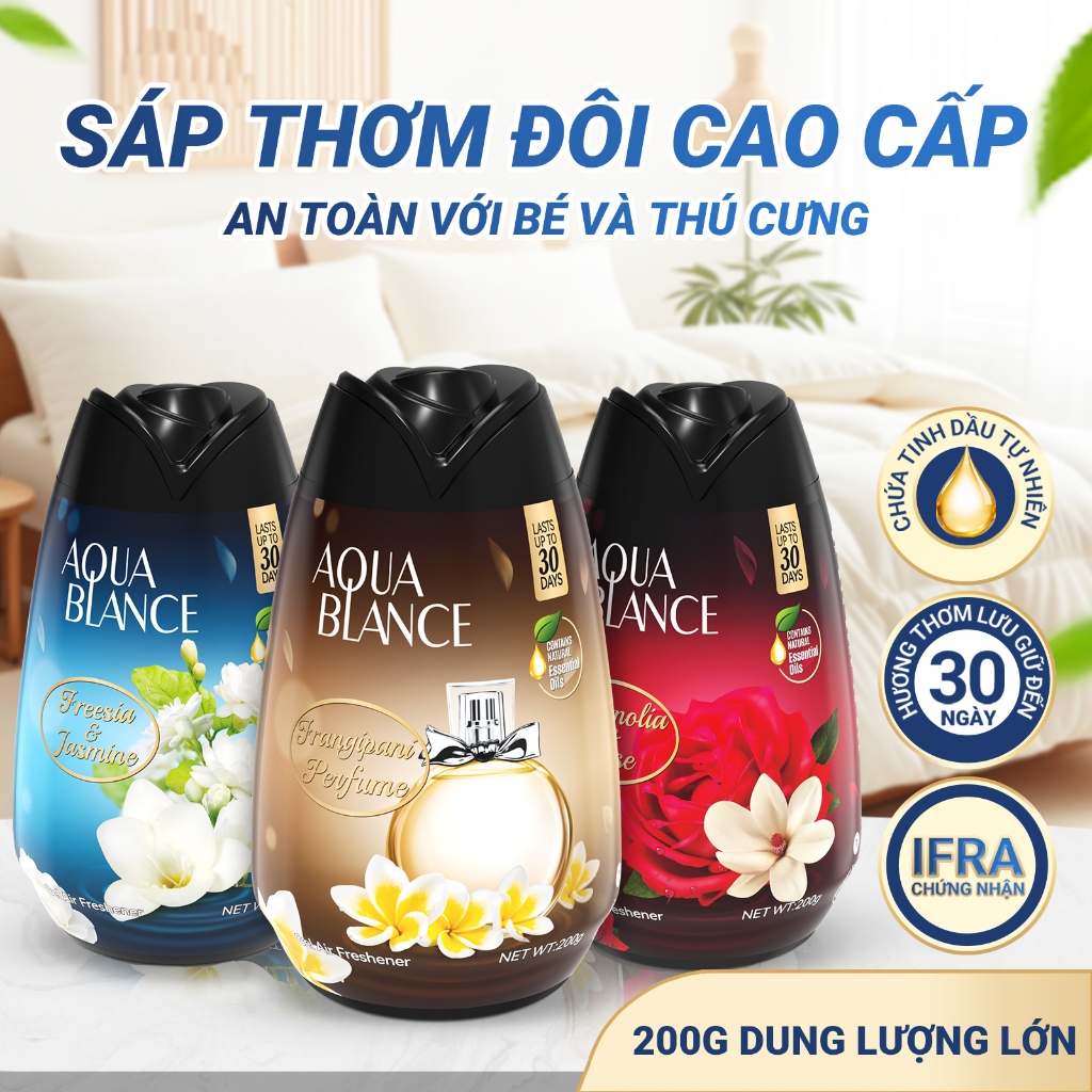 Combo Sáp Thơm Gel AQUABLANCE | Hương Thơm Tinh Dầu Tự Nhiên | 200g, Phù Hợp Cho Ô Tô, Phòng Ngủ Và Phòng Tắm