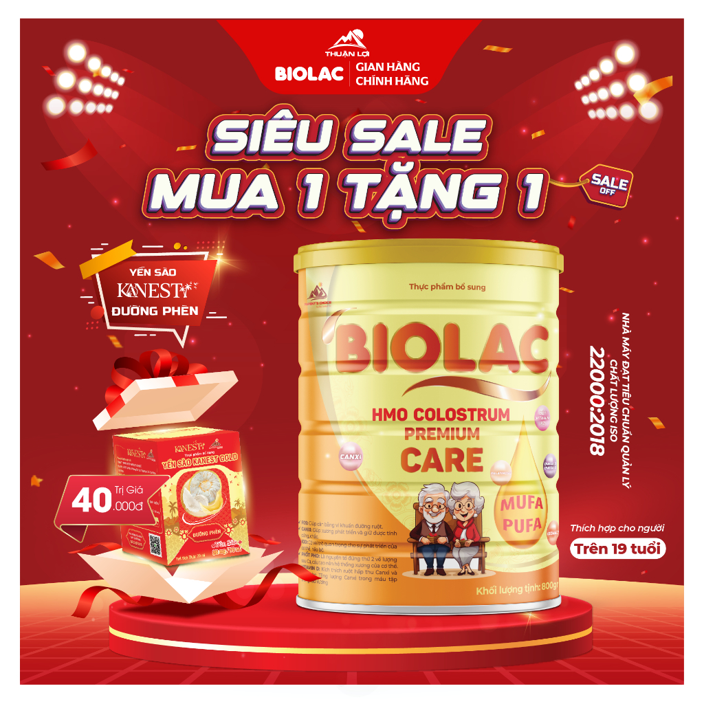 BIOLAC HMO COLOSTRUM PREMIUM CARE 800g | Sữa dinh dưỡng cho người trên 19 tuổi