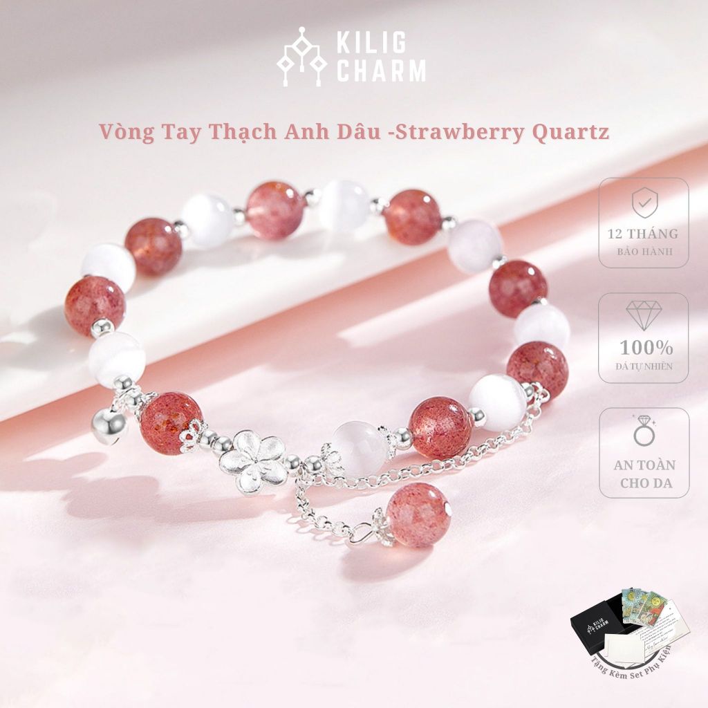 Lắc tay vòng tay nữ phong thủy đá năng lượng Thạch Anh Dâu mix phù hợp nhiều mệnh KILIG CHARM KC04