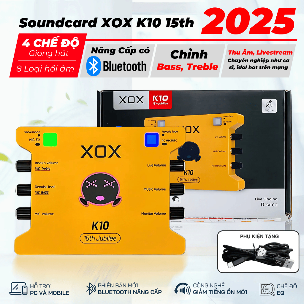 Sound card K10 tiếng Anh 2025 (XOX K10 10th Jubilee) Sound Card thu âm livestream chuyên nghiệp Cho 