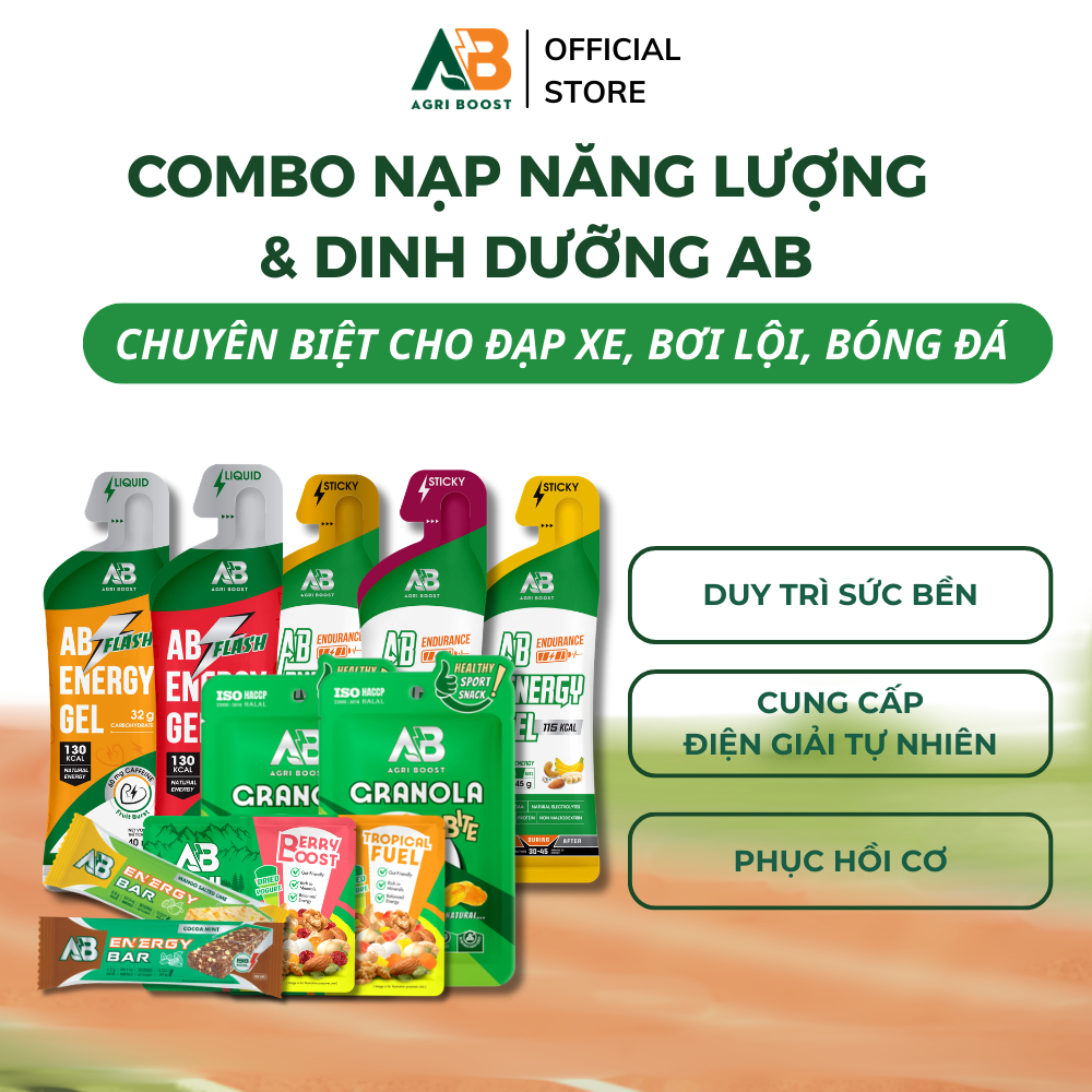 Combo Gel AB, Thanh Năng Lượng, Ngũ Cốc Dinh Dưỡng AB NUTRITION Dành Cho Người Chơi Pickleball, Tenn
