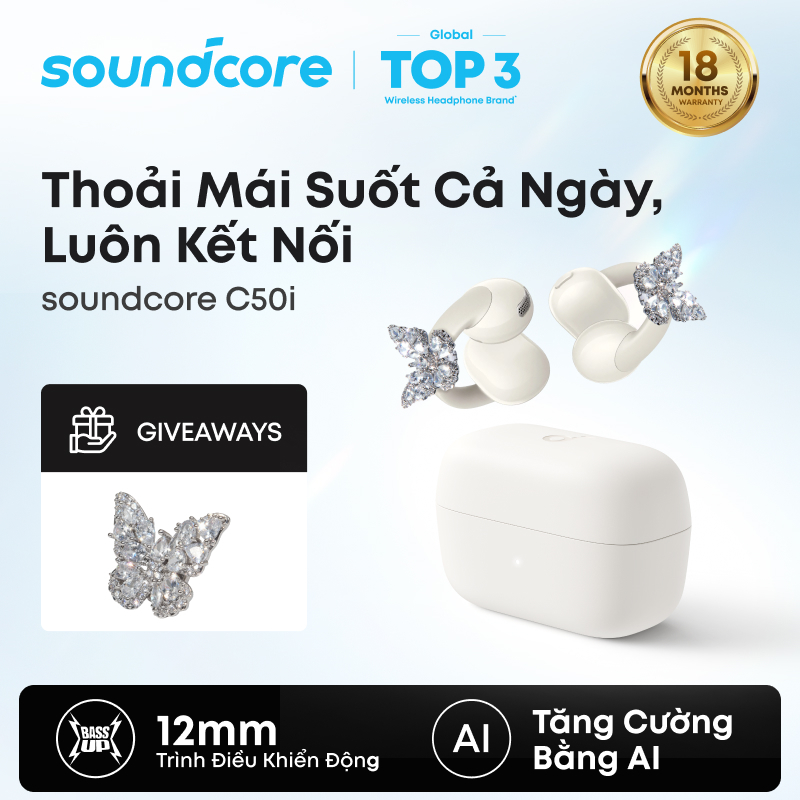 [NEW] Soundcore C50i by Anker, Open-Ear Headphones, Clip-On Earbuds, AI-Enhanced Calls, Comfortable and Iconic, D1101