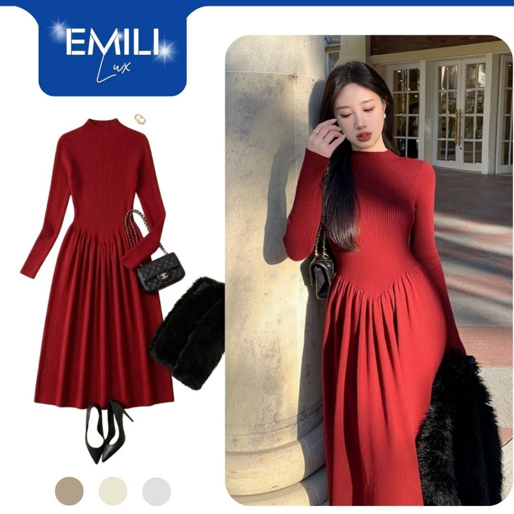 Đầm len liền thân Emili đầm len dài tay phong cách kiểu nữ [V253]