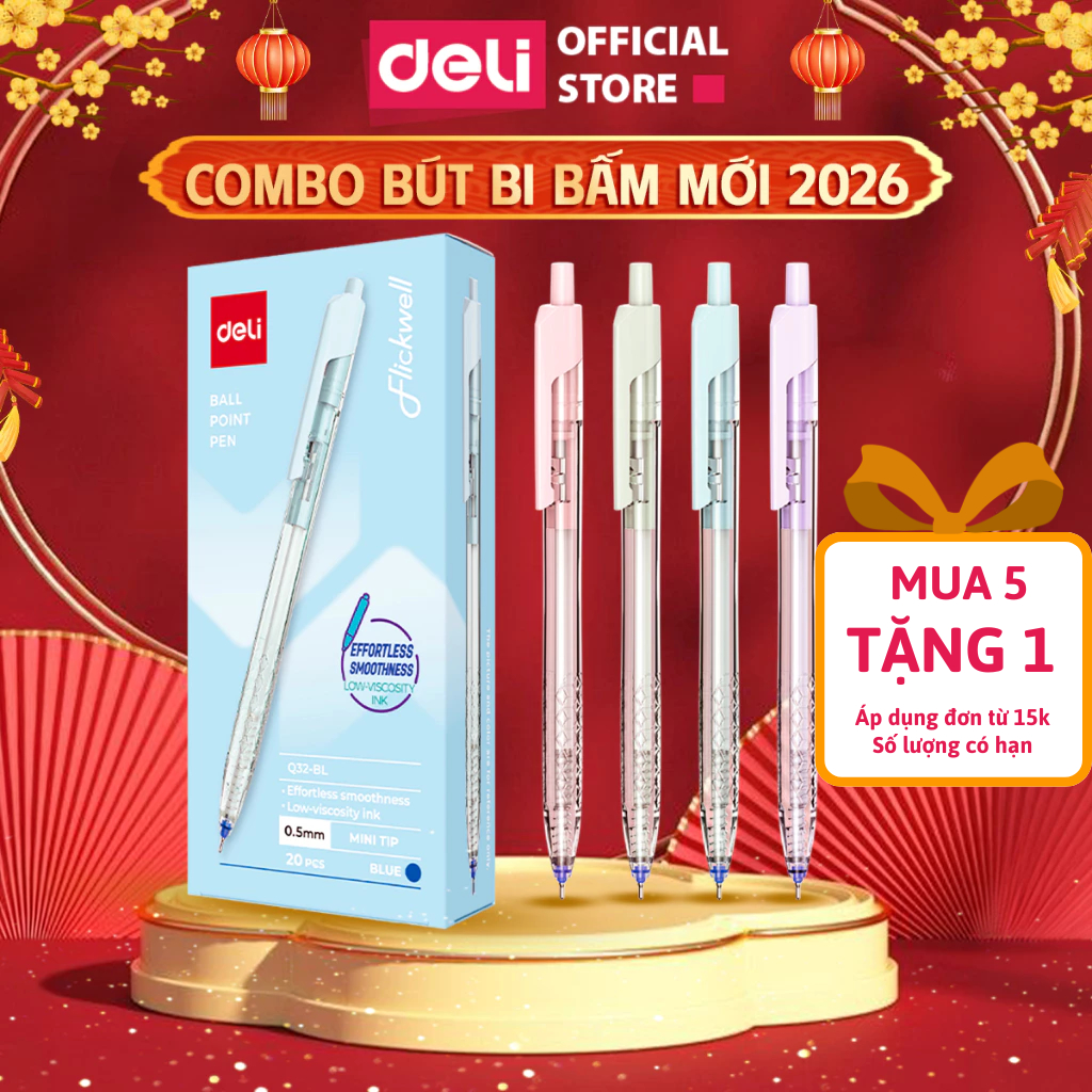 [TẶNG 1 BÚT] Combo 5/10/20 Bút Bi Deli EQ32 Ngòi 0.5mm Nét Thanh Mảnh Màu Pastel Phù Hợp Học Sinh Sinh Viên, Văn Phòng