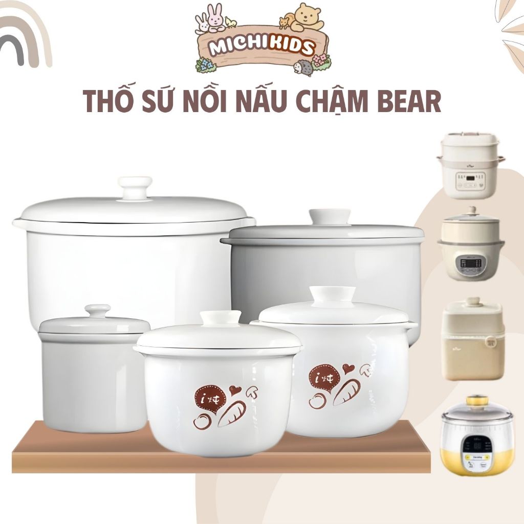 Phụ Kiện Thố Sứ Cho Nồi Nấu Chậm Bear Dung Tích Từ 0,5L Đến 1,6L, Thố Sứ Nồi Bear 0,8L Kèm Nắp