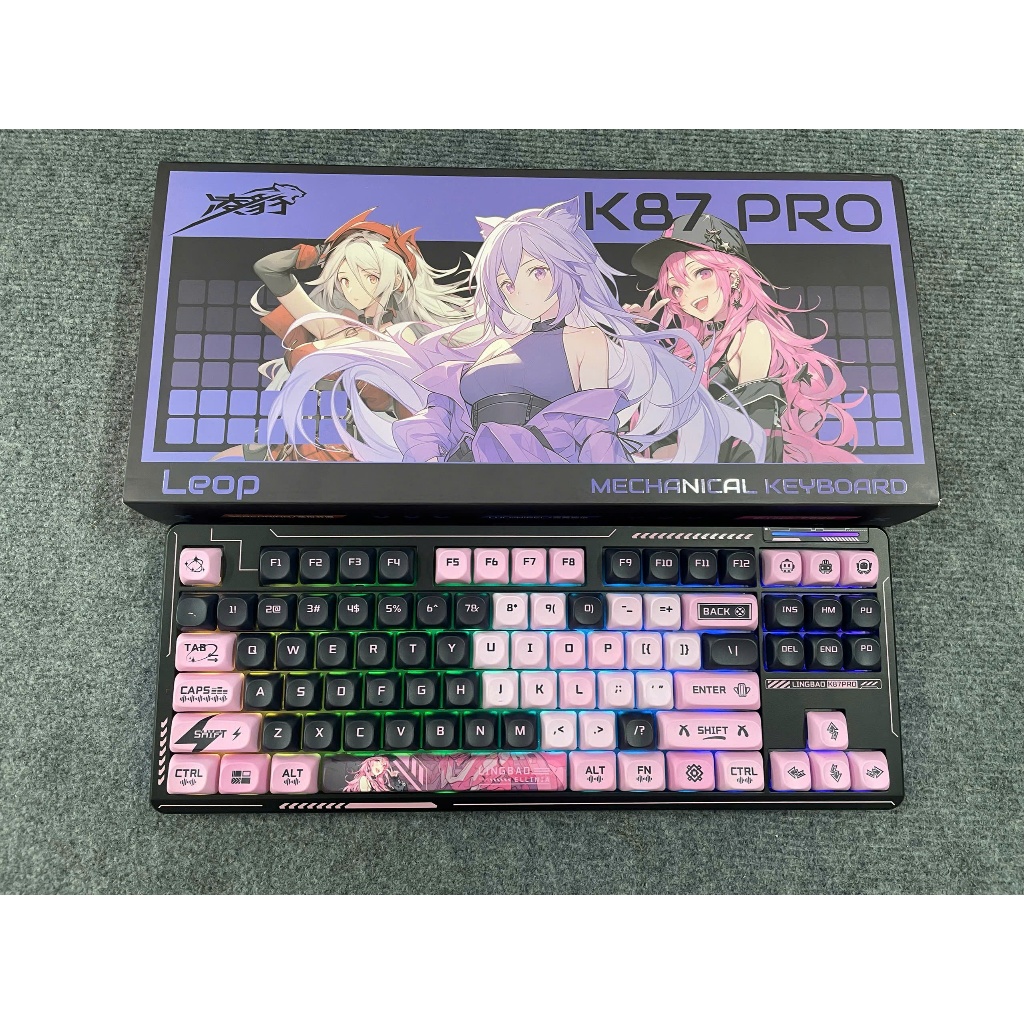 Bàn Phím Cơ LINGBAO K87 Pro RGB – 87 Phím TKL, Keycap Anime Hồng, Switch Mượt