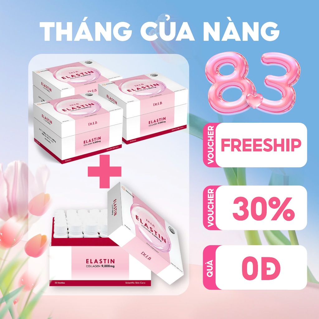 [Combo Mua 3 Tặng 1] Elastin Collagen 9000mg Dr.LB Hàn Quốc 30 Lọ – Nước Uống Collagen Peptide Cá Hỗ