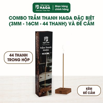 Combo Trầm thanh HAGA Đặc biệt thơm ngọt trầm hương, thư giãn thoải mái - 16cm 44 cây và đế gỗ đa năng